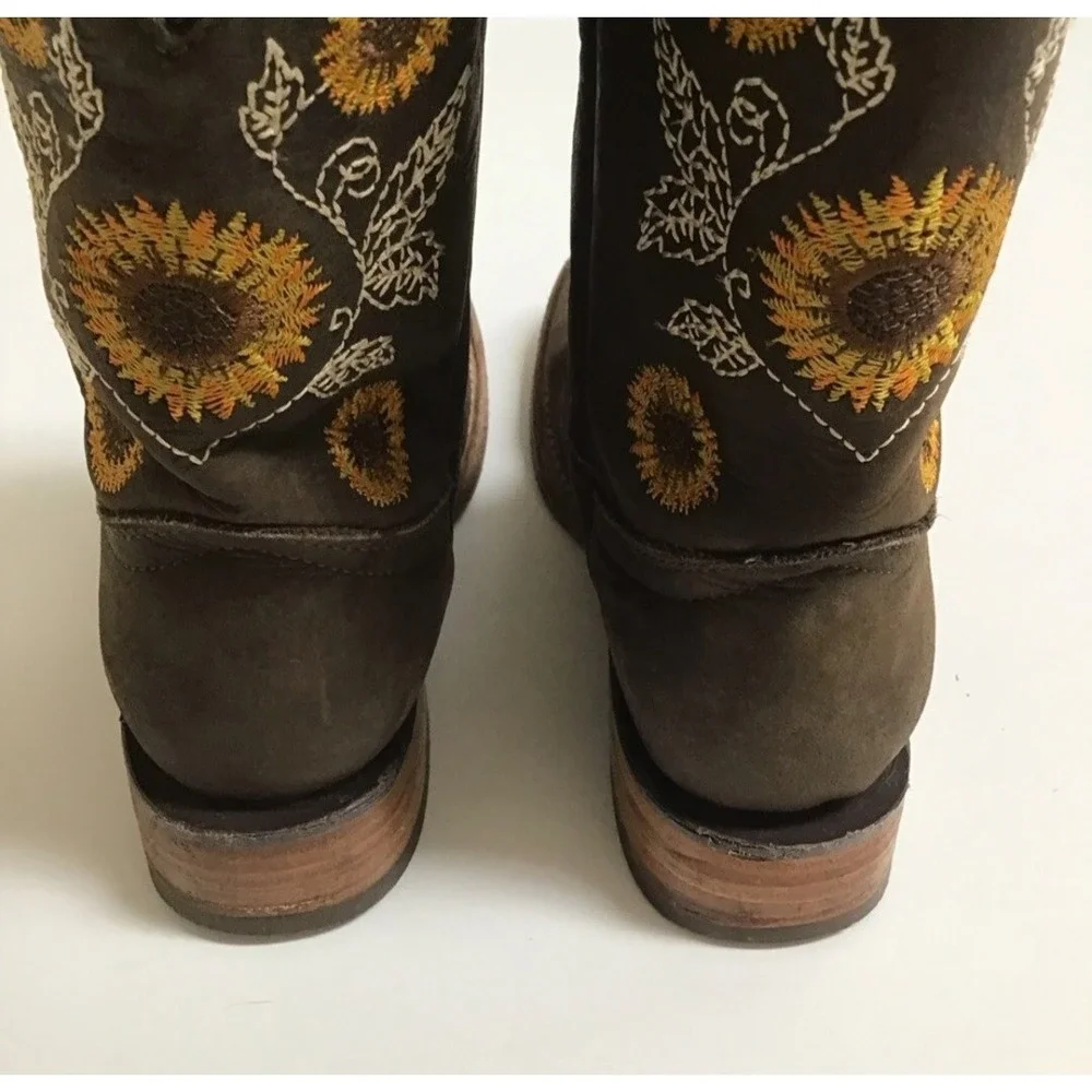 Cowboy Boots Fall Brown Leather Kid Western Size 13 Sunflower Equestrian Girls